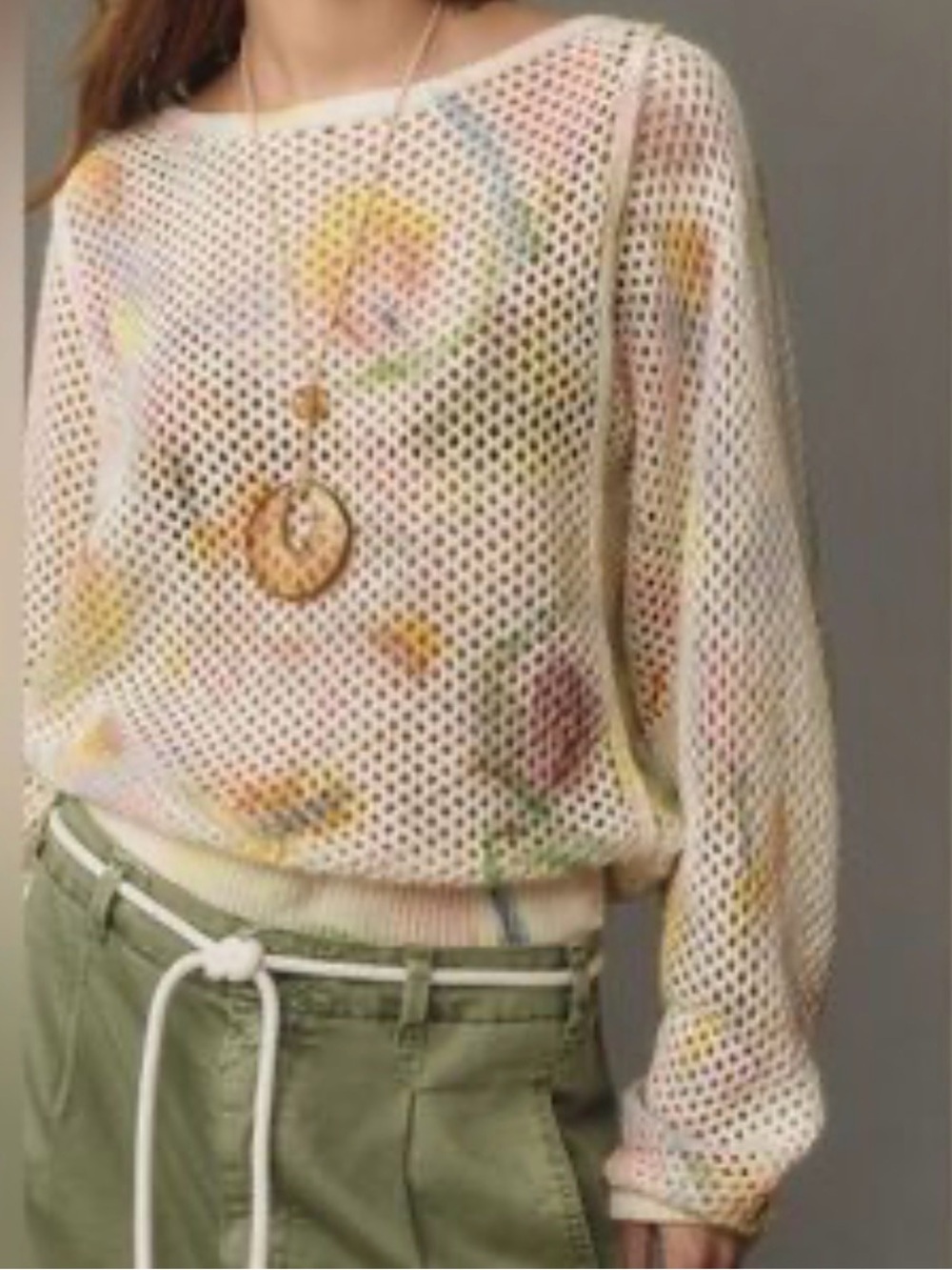 Anthropologie Klaas Jonkman Mesh-Stitch Crew-Neck Sweater Size M Watercolor